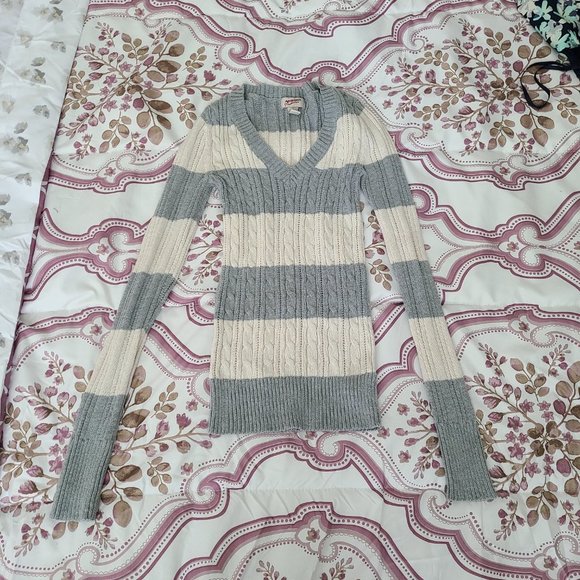 Arizona Striped Vneck Ribbed Sweater XS - Picture 6 of 16